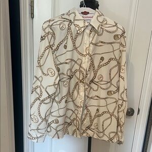 SHEIN Chain Print Blouse - White and Brown